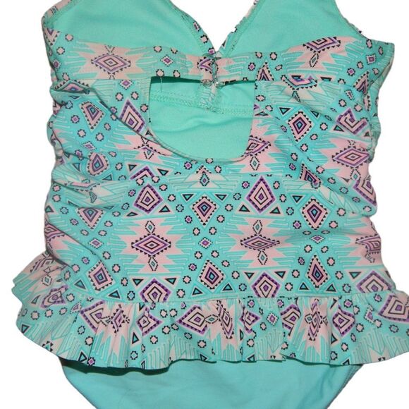 WONDER NATION girl's medium 7/8 aqua mint one piece tribal swimsuit - Picture 7 of 12